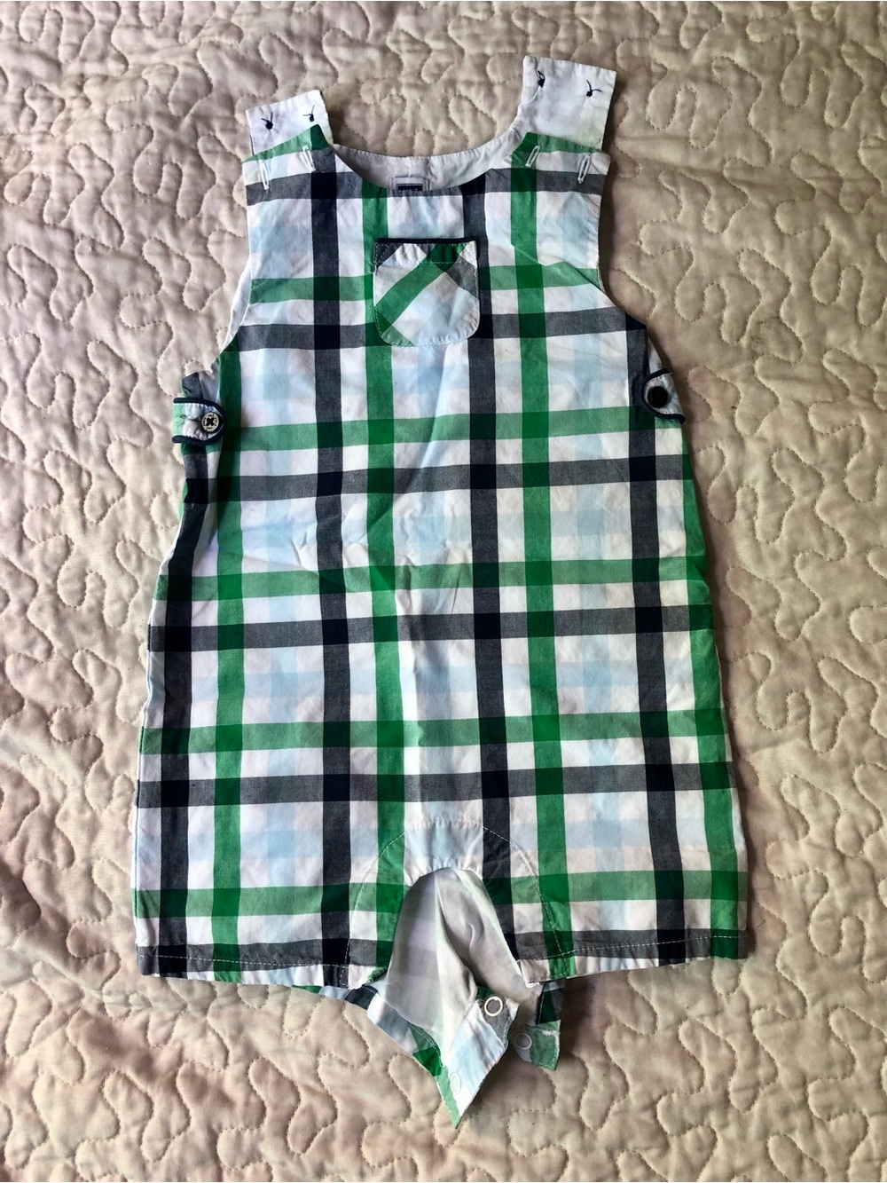 Janie and Jack Green Black and White Plaid Baby Romper